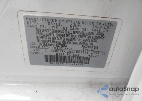 2015 Nissan Sentra Sv z USA, uszkodzony, nr VIN 3N1AB7AP9FL674584